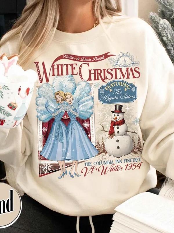 Women's Christmas Themed Drop Shoulder Sweatshirt, Casual Letter Graphic Long Sleeve Round Neck Pullover for Daily Wear, Ladies Fall & Winter Clothes