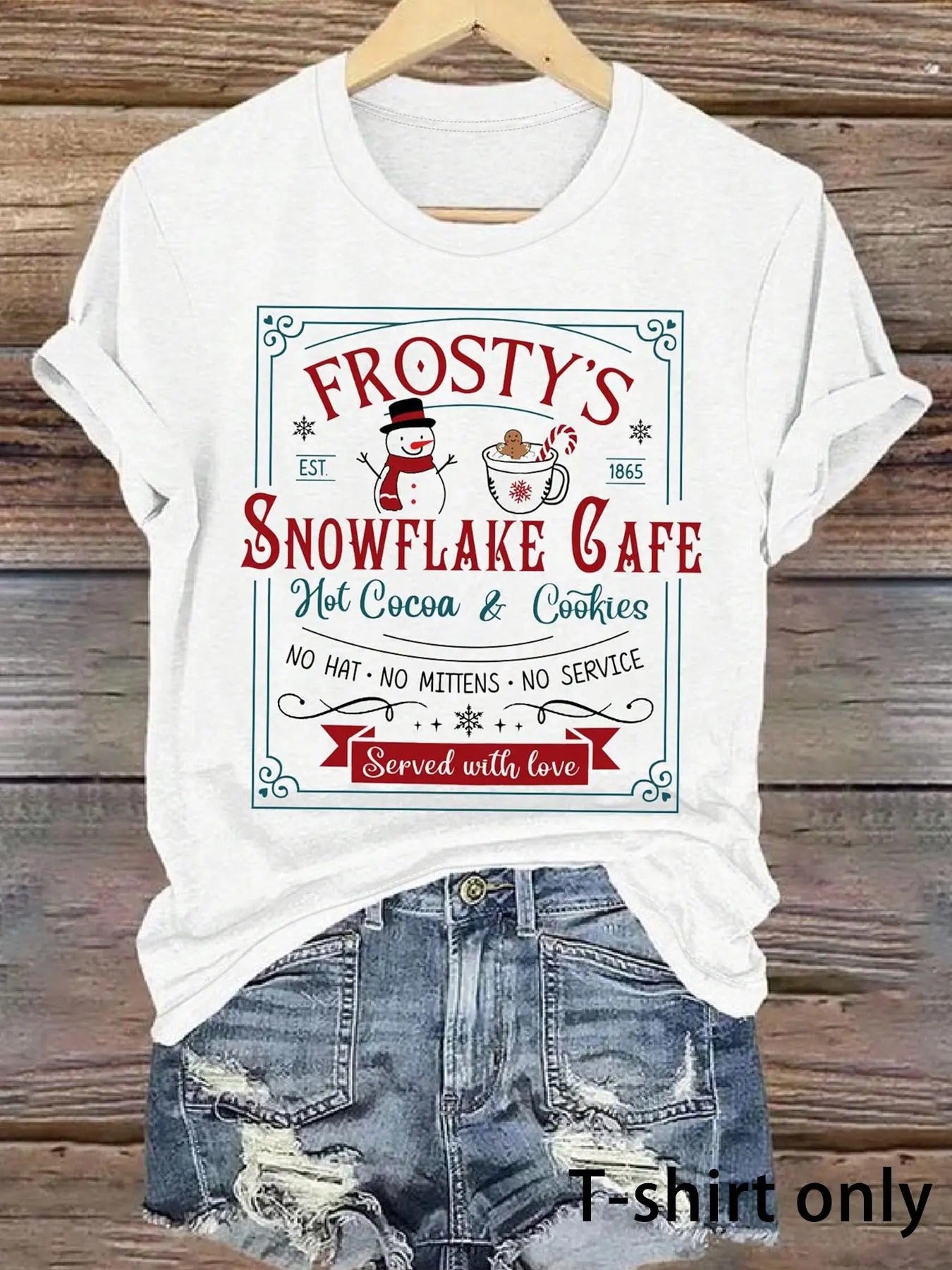 Women's Christmas Themed Frosty's Snowflake Cafe Round Neck Graphic Tee, Casual Short Sleeve T-Shirt for Summer, Women's...