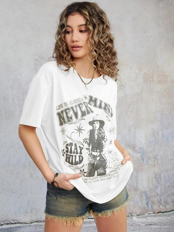 Women's Country Girl Graphic Round Neck Tee, Fashion Casual Crew Neck T-Shirt for Daily Holiday Vacation Outdoor Wear, Ladies Clothes for Summer, Top
