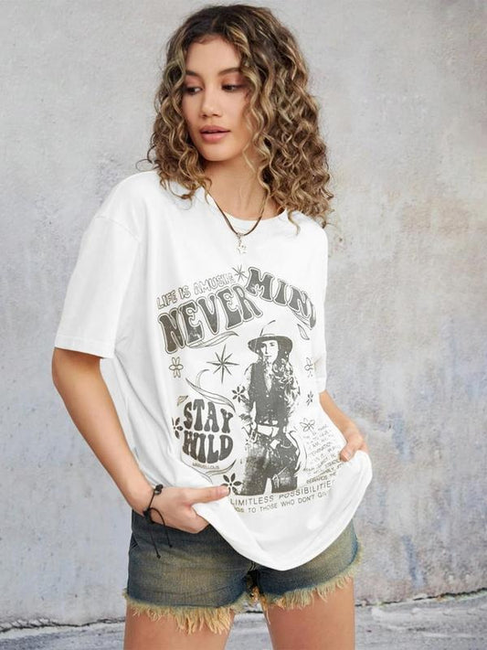 Women's Country Girl Graphic Round Neck Tee, Fashion Casual Crew Neck T-Shirt for Daily Holiday Vacation Outdoor Wear, Ladies Clothes for Summer, Top