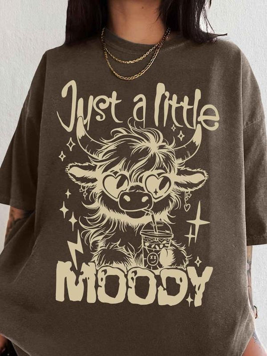 Women's Cow & Letter Print Round Neck Tee, Casual Graphic Short Sleeve T-Shirt for Summer, Women's Top for Daily Wear
