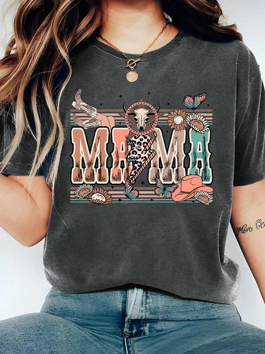 Women's Cowgirl & Letter Print Round Neck Graphic Tee, Vintage Trendy Casual Short Sleeve T-shirt for Daily Wear, Ladies Summer Outfit, Top