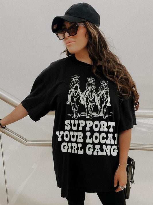 Women's Cowgirl Letter Print Round Neck Tee, Vintage Trendy Casual Short Sleeve T-shirt for Daily Wear, Ladies Summer Outfit, Top