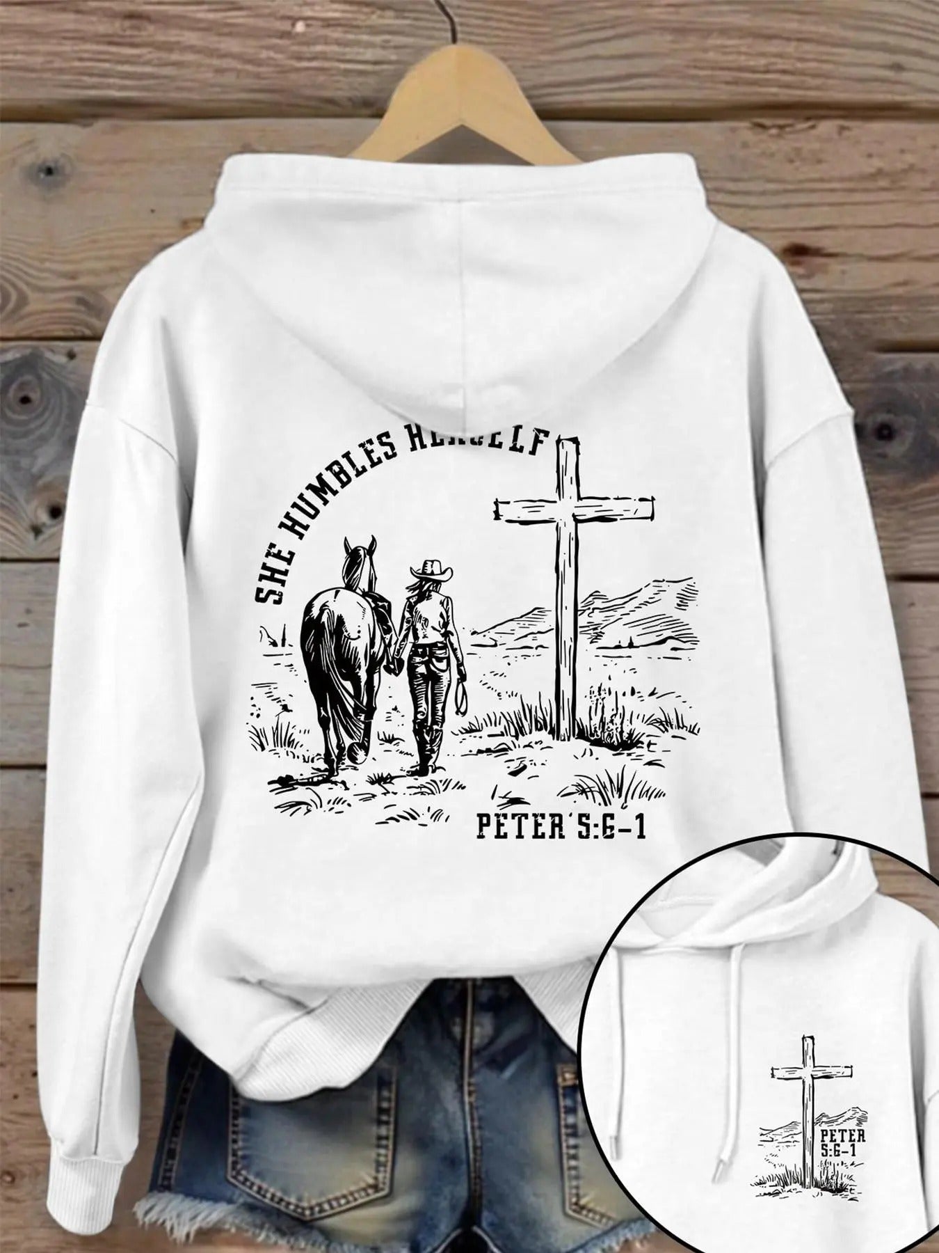 Women's Cross & Horse Print Hoodie, Fashion Casual Letter Graphic Hooded Sweatshirt for Daily Holiday Outdoor Wear,...