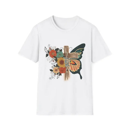 Women's Cross Faith T Shirt Cute Short Sleeve Butterflies Flowers Graphic Tees Casual Loose Summer Tops
