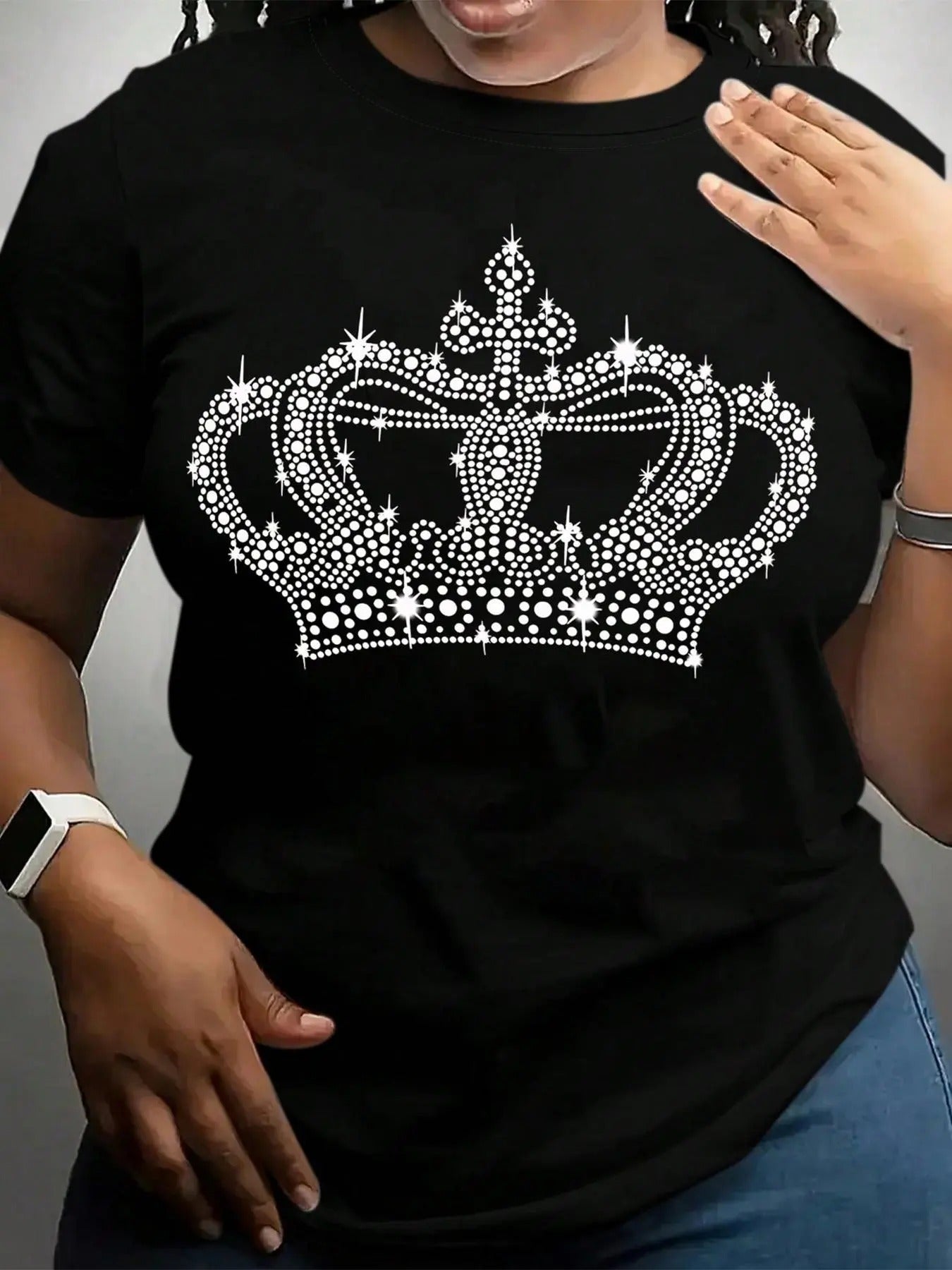 Women's Crown Print Round Neck Tee, Fashion Casual Crew Neck Short Sleeve T-shirt for Daily Holiday Vacation Outdoor...