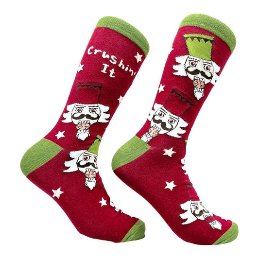 Women's Crushin It Socks Funny Xmas Party Holiday Nutcracker Footwear Funny Graphic Socks Comfortable Fitted Spandex Cotton