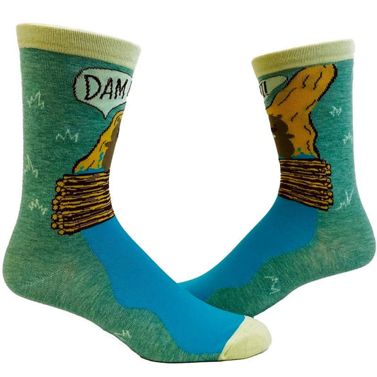 Women's Dam It Socks Funny Beaver Dam Camping Novelty Graphic Footwear Funny Graphic Socks Comfortable Fitted Spandex Cotton