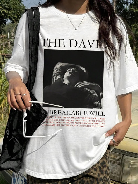 Women's David Letter Print Round Neck Tee, Vintage Trendy Casual Short Sleeve T-shirt for Daily Wear, Ladies All Seasons Outfit