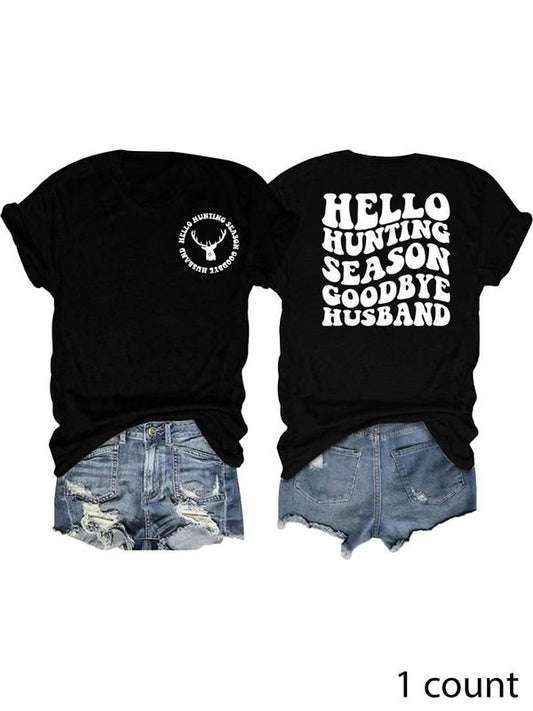 Women's Deer & Letter Print Round Neck Graphic Tee, Vintage Trendy Casual Short Sleeve T-shirt for Daily Wear, Ladies Summer Outfit