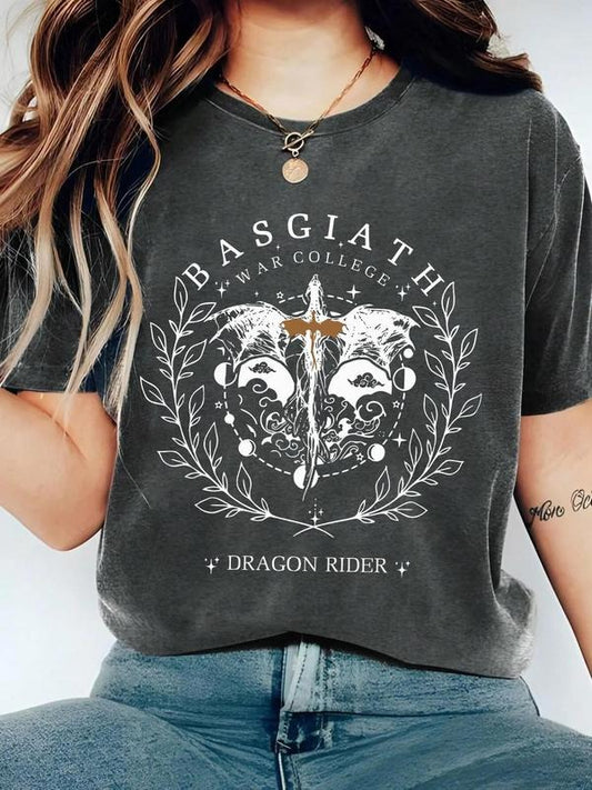 Women's Dragon & Letter Print Round Neck Graphic Tee, Vintage Trendy Casual Figure Graphic Crew Neck T-shirt for Daily Wear, Ladies Summer Clothing