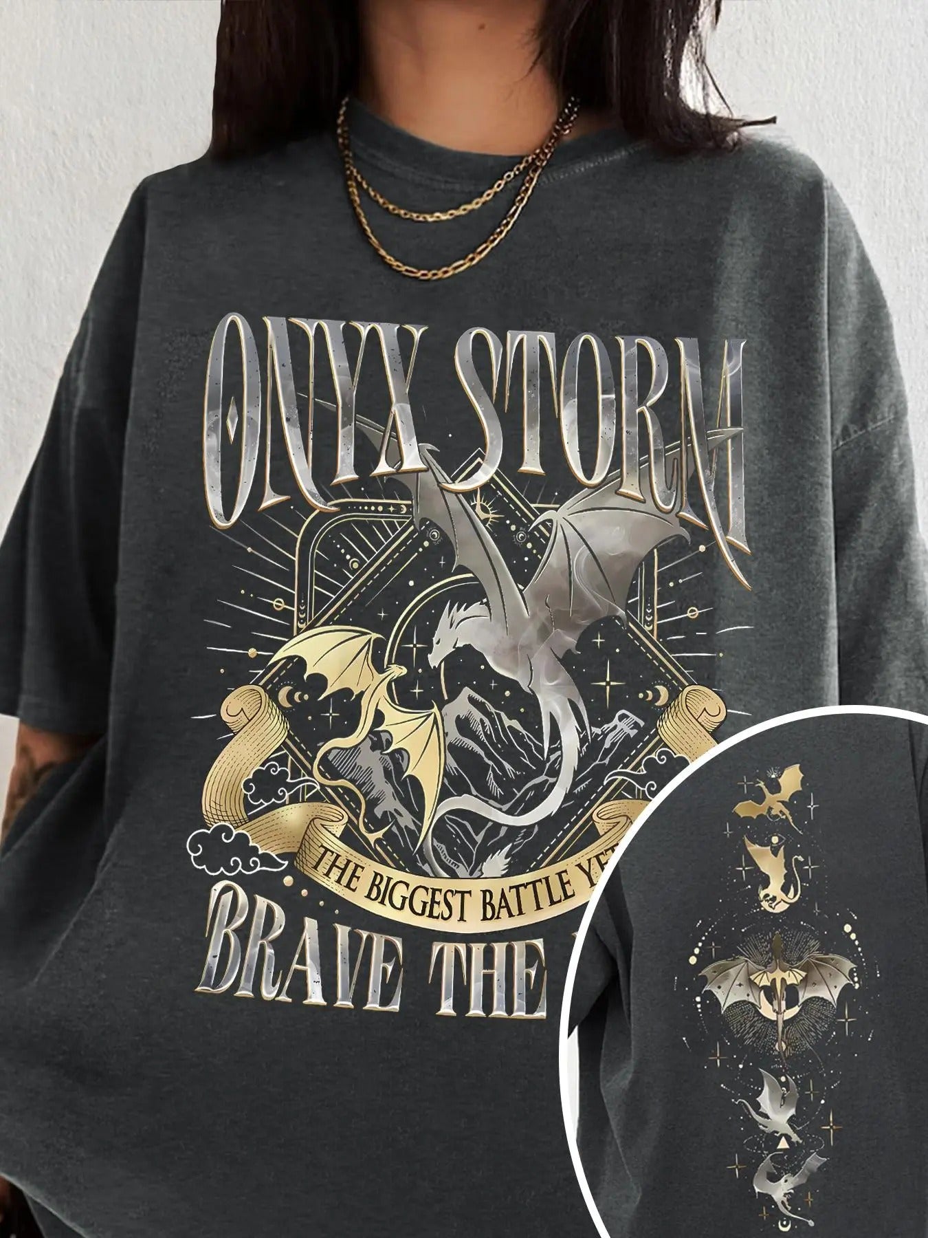 Women's Dragon & Letter Print Round Neck Tee, Vintage Trendy Casual Short Sleeve T-shirt for Daily Wear, Ladies Summer Wear