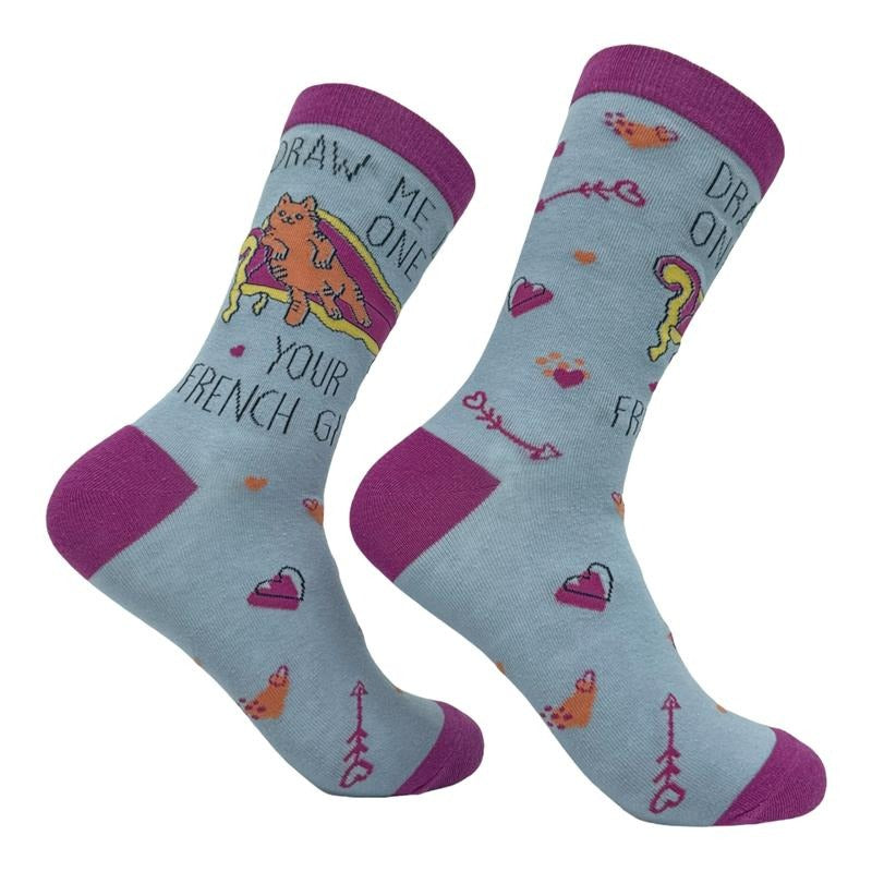 Women's Draw Me Like One Of Your French Girls Socks Funny Lounging Cat Funny Graphic Socks Comfortable Fitted Spandex...