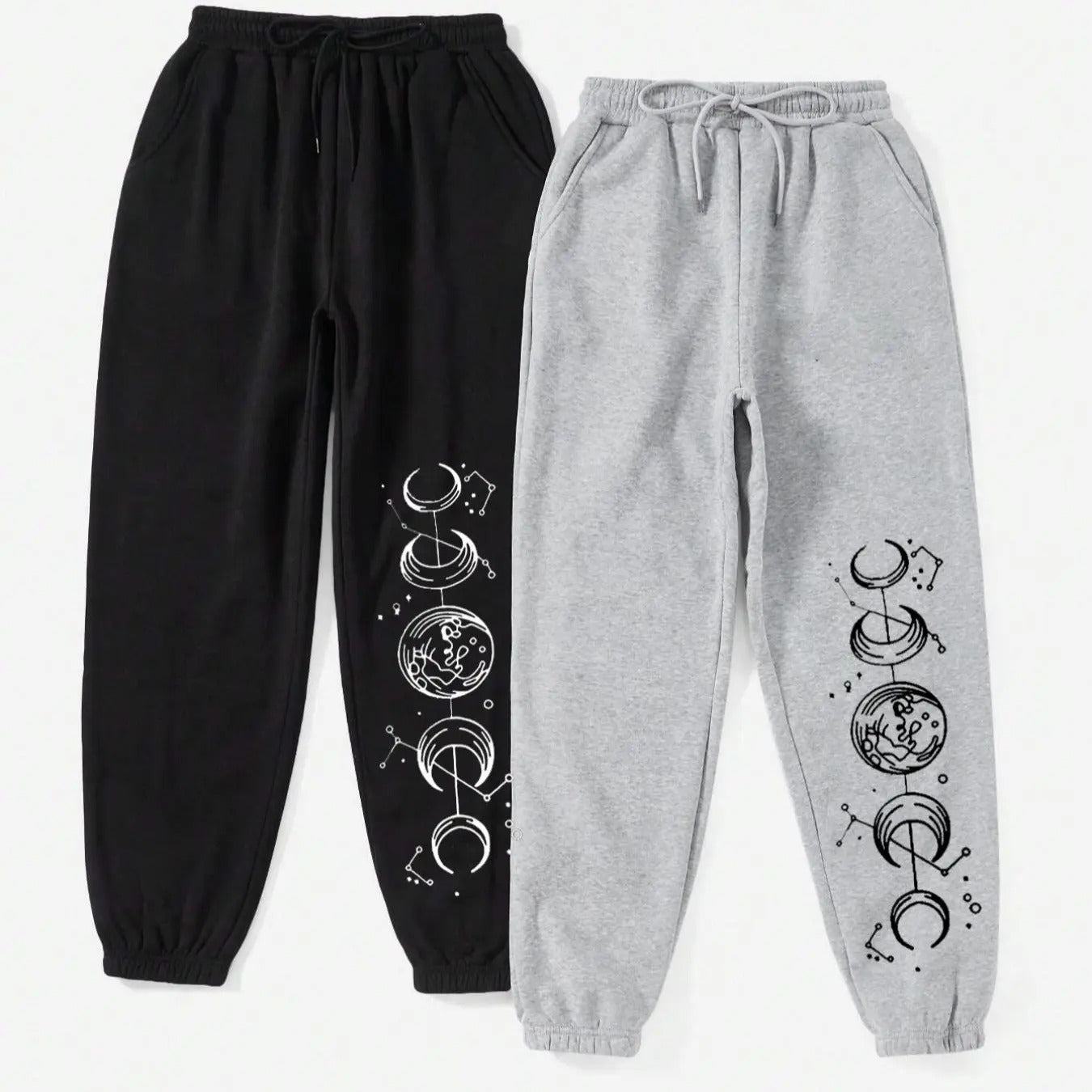 Women's Earth & Moon Print Drawstring Waist Sweatpants, Casual Pocket Jogger Pants for Spring & Fall, Ladies Bottoms for...