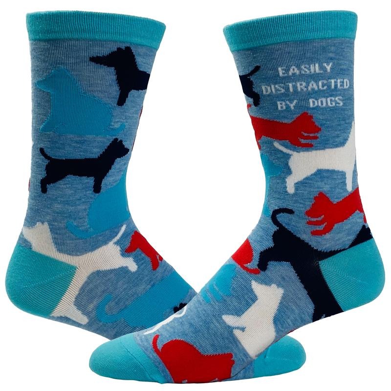 Women's Easily Distracted By Dogs Socks Funny Pet Puppy Dog Lover Novelty Footwear Funny Graphic Socks Comfortable Fitted...