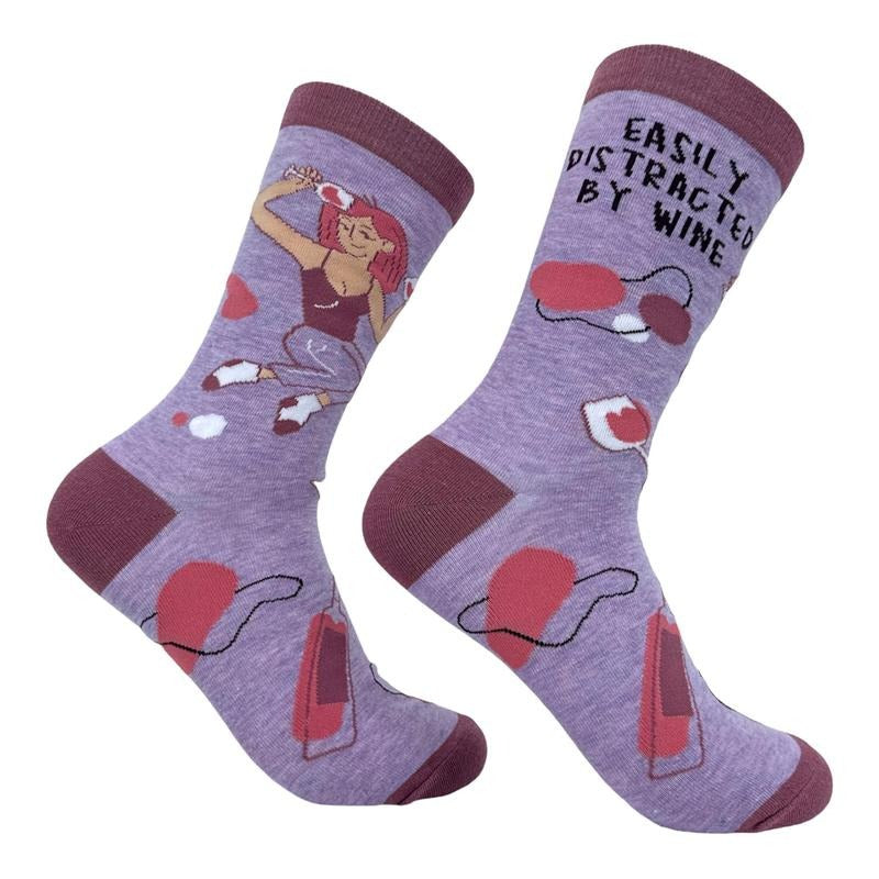 Women's Easily Distracted By Wine Socks Funny Cute Alcohol Drinking Lover Footwear Funny Graphic Socks Comfortable Fitted...