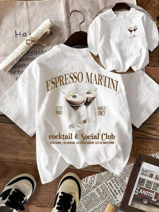 Women's Espresso Martini Social Club Round Neck Graphic Tee, Vintage Trendy Casual Crew Neck T-shirt for Daily Wear, Ladies Summer, Top
