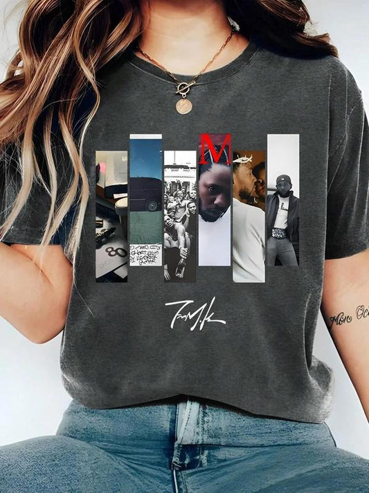 Women's Figure & Letter Print Round Neck Graphic Tee, Vintage Trendy Casual Short Sleeve T-shirt for Daily Wear, Ladies Summer Outfit