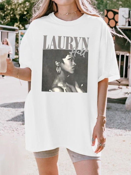 Women's Figure & Letter Print Round Neck Graphic Tee, Vintage Trendy Casual Short Sleeve T-shirt for Daily Wear, Ladies Summer Outfit, Top