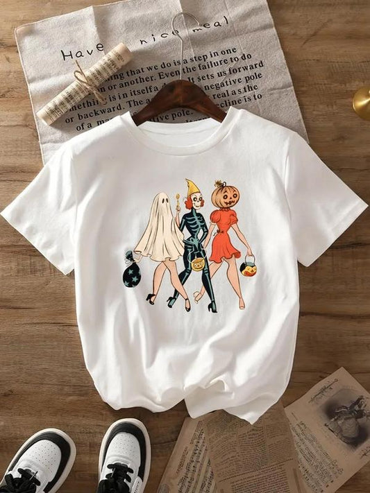 Women's Figure Print Round Neck Tee, Fashion Casual Short Sleeve T-shirt for Daily Wear, Ladies Clothes for All Seasons