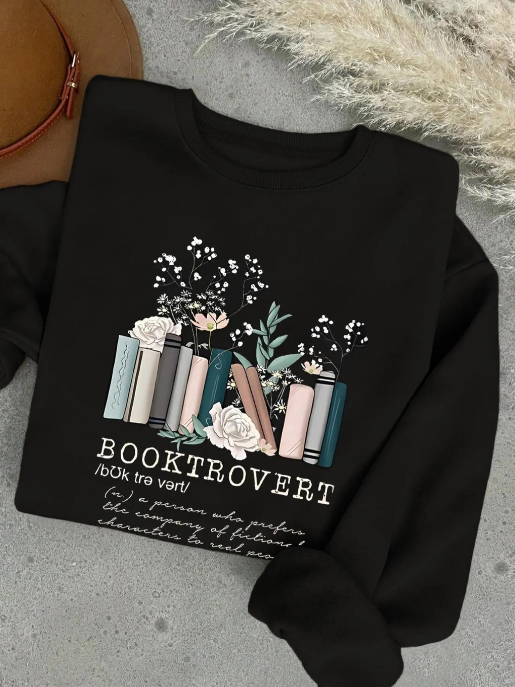 Women's Floral & Book Print Round Neck Sweatshirt, Fashion Casual Crew Neck Long Sleeve Pullover for Daily Wear, Ladies...
