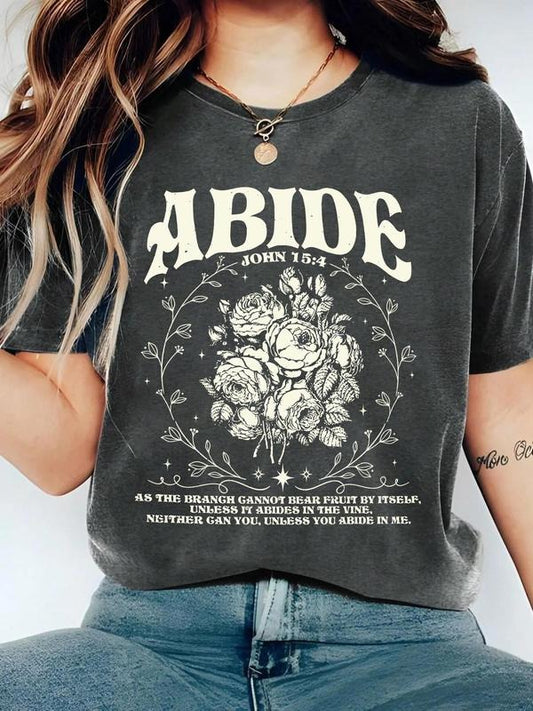 Women's Floral & Letter Print Round Neck Graphic Tee, Vintage Trendy Casual Short Sleeve T-shirt for Daily Wear, Ladies Summer Outfit