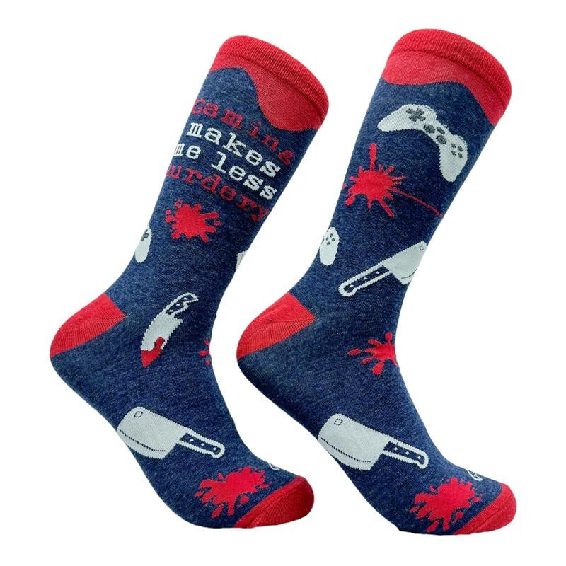 Women's Gaming Makes Me Less Murdery Socks Funny Halloween Video Game Lover Footwear Funny Graphic Socks Comfortable Fitted Spandex Cotton