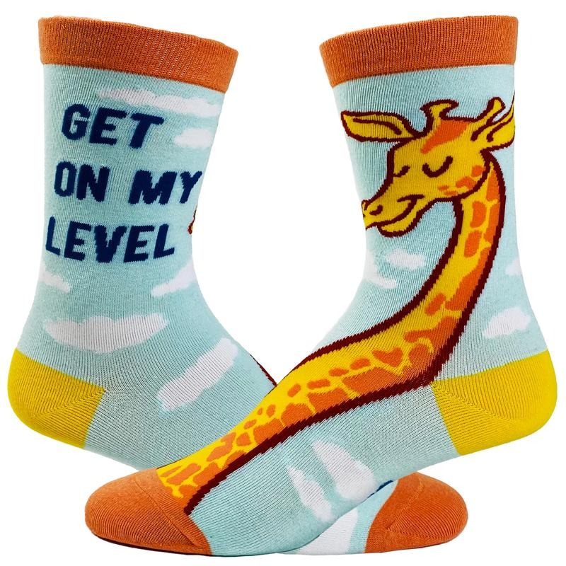 Women's Get On My Level Socks Funny Tall Giraffe Novelty Graphic Footwear Funny Graphic Socks Comfortable Fitted Spandex...