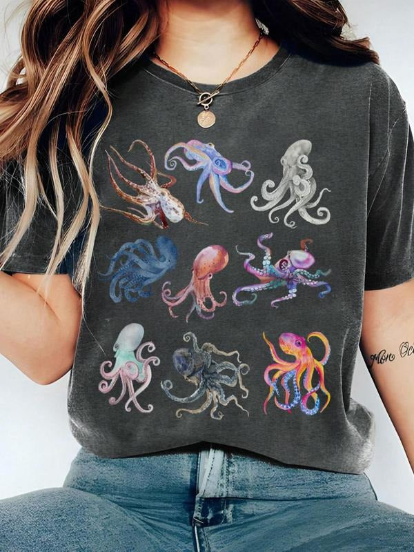 Women's Graphic Print Round Neck Tee, Fashion Casual Short Sleeve T-shirt for Daily Holiday Outdoor Wear, Women Tops for All Seasons