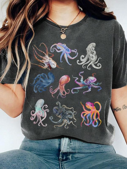 Women's Graphic Print Round Neck Tee, Fashion Casual Short Sleeve T-shirt for Daily Holiday Outdoor Wear, Women Tops for All Seasons