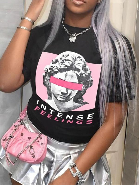 Women's Graphic Print Round Neck Tee, Fashion Casual Short Sleeve T-shirt for Daily Wear, Ladies Summer Clothes