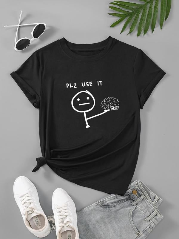 Women's Graphic Round Neck Tee, Fashion Casual Letter Print Short Sleeve T-Shirt for Daily Outdoor Wear, Ladies Clothes...