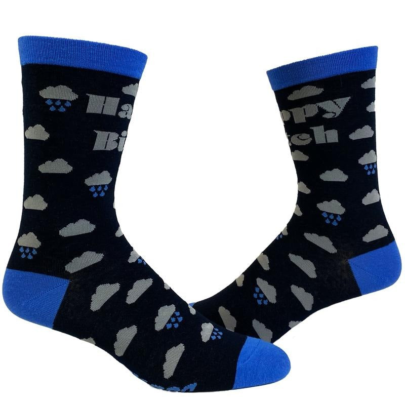 Women's Happy Bitch Socks Funny Sarcastic Rain Clouds Graphic Novelty Footwear Funny Graphic Socks Comfortable Fitted...
