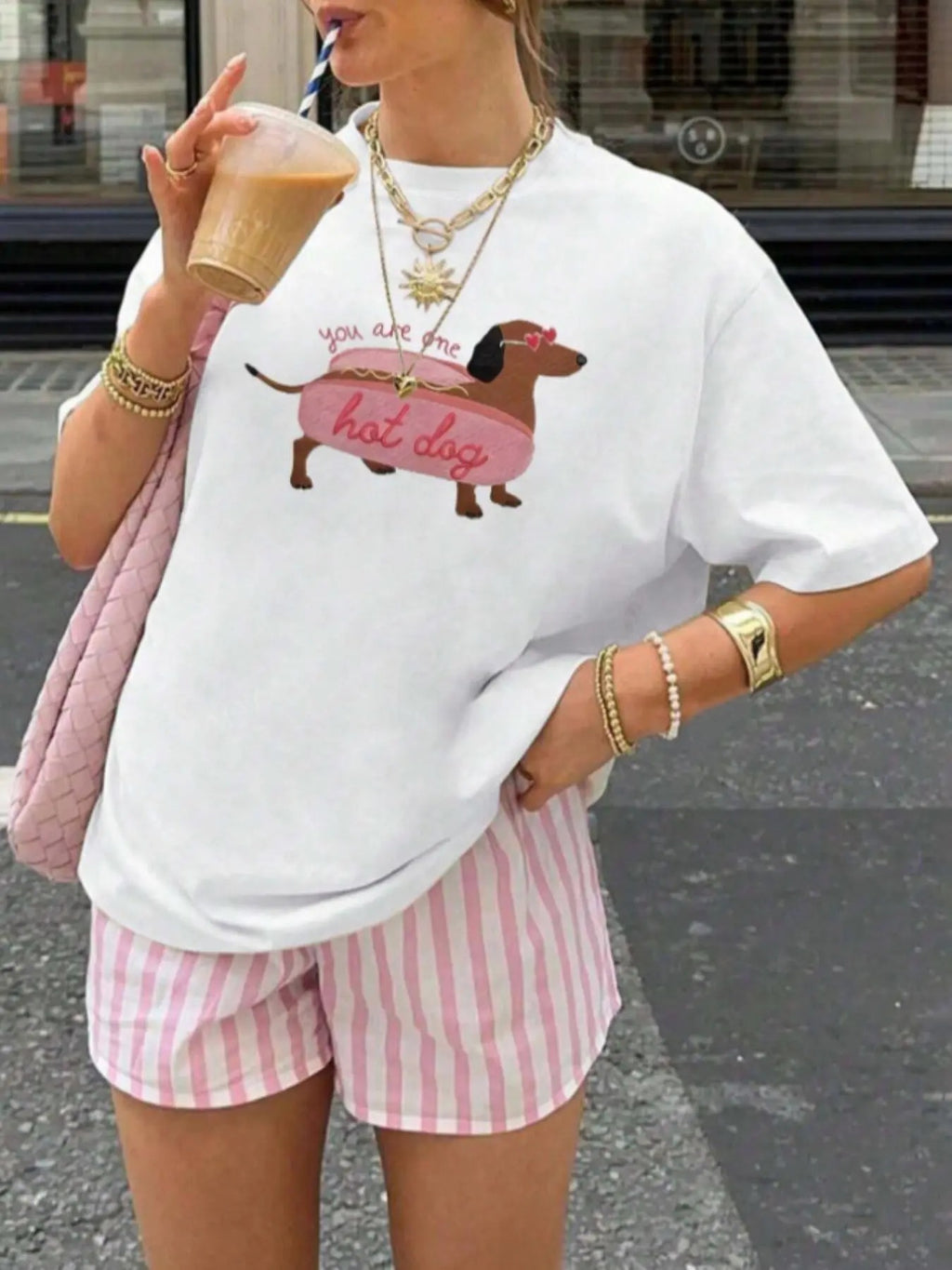 Women's Hot Dog Graphic Print Round Neck Tee, Fashion Casual Short Sleeve T-shirt for Daily Wear, Ladies Clothes for All...