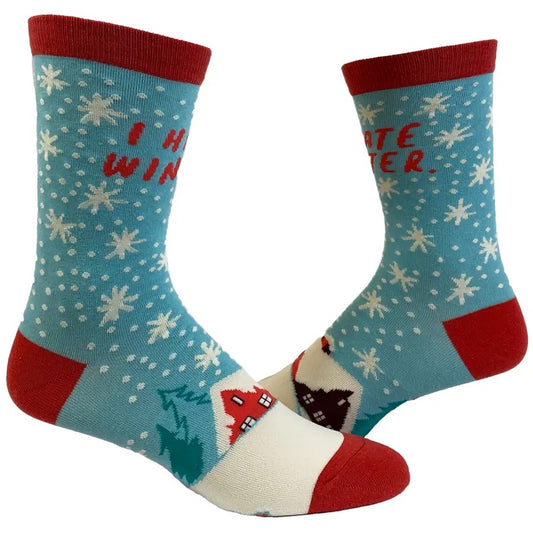 Women's I Hate Winter Socks Funny Snow Cold Seasons Graphic Novelty Footwear Funny Graphic Socks Comfortable Fitted Spandex Cotton