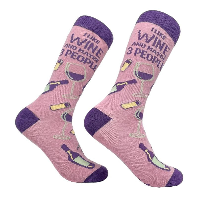 Women's I Like Wine And Maybe 3 People Socks Funny Drinking Sarcastic Vino Graphic Footwear Funny Graphic Socks...