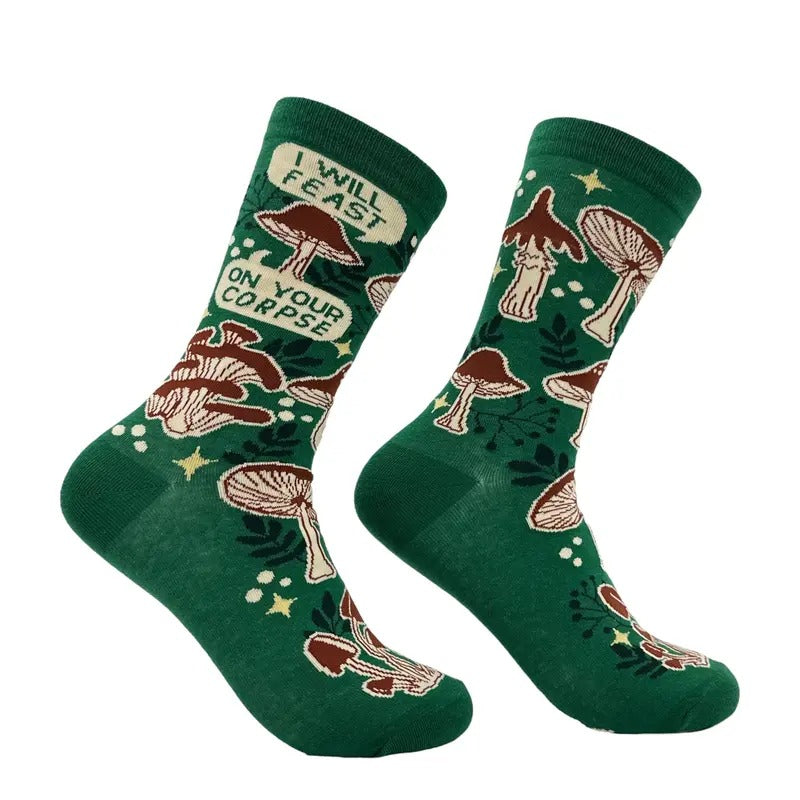 Women's I Will Feast On Your Corpse Socks Funny Sarcastic Mushroom Graphic Footwear Funny Graphic Socks Comfortable...