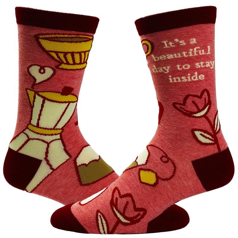 Women's It's A Beautiful Day To Stay Inside Socks Funny Introvert Coffee Lover Novelty Footwear Funny Graphic Socks...