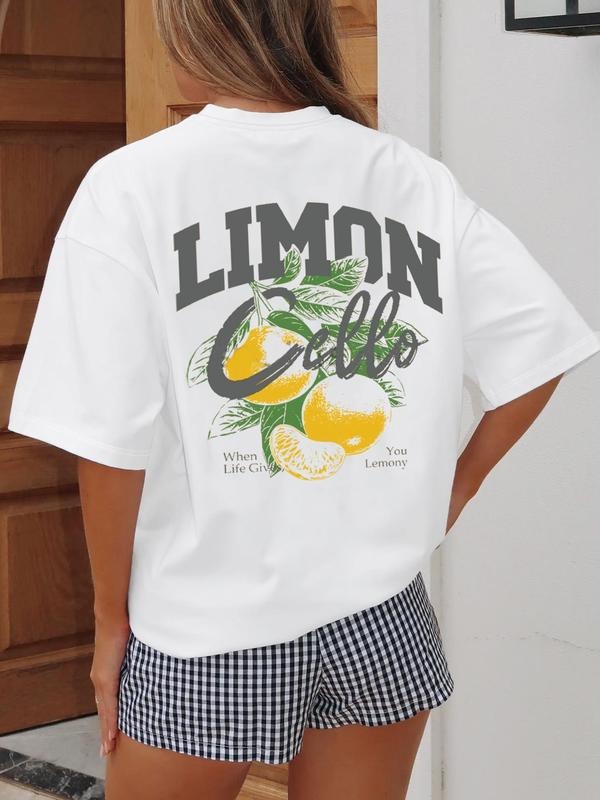 Women's Lemon Print Round Neck Tee, Casual Short Sleeve Crew Neck T-Shirt for Summer, Fashion Women's Top for Daily Wear...