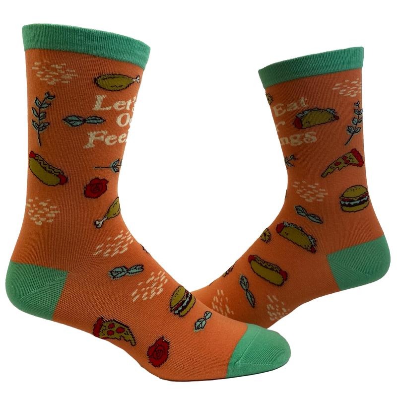 Women's Let's Eat Our Feelings Socks Funny Snacks Junk Food Hot Dog Pizza Cheeseburger Footwear Funny Graphic Socks...