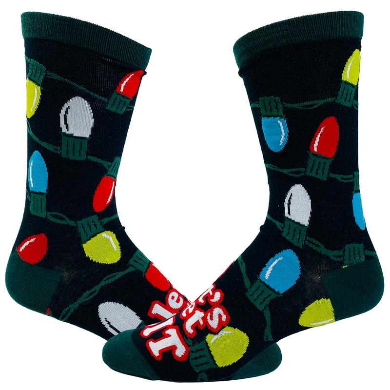 Women's Let's Get Lit Socks Funny Christmas Lights Holiday Tree Novelty Footwear Funny Graphic Socks Comfortable Fitted...