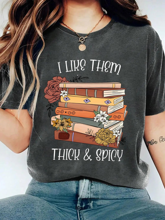 Women's Letter & Book Print Round Neck Graphic Tee, Vintage Trendy Casual Short Sleeve T-shirt for Daily Wear, Ladies Summer Clothes