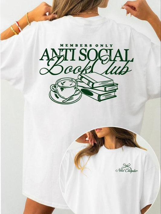 Women's Letter & Book Print Round Neck Tee, Trendy Casual Half Sleeve T-shirt for Daily Wear, Ladies Summer Clothes