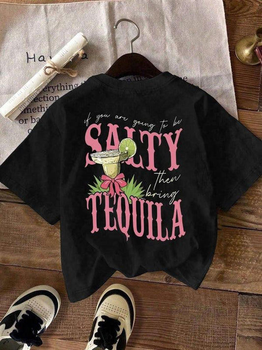 Women's Letter & Drink Print Round Neck Tee, Trendy Casual Short Sleeve T-shirt for Daily Wear, Ladies All Seasons Clothes