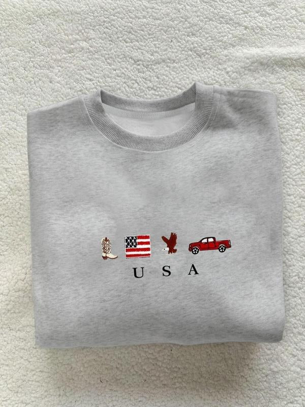 Women's Letter & Eagle Pattern Crew Neck Sweatshirt, Casual Long Sleeve Pullover, Women's Spring & Fall Clothes for Daily...
