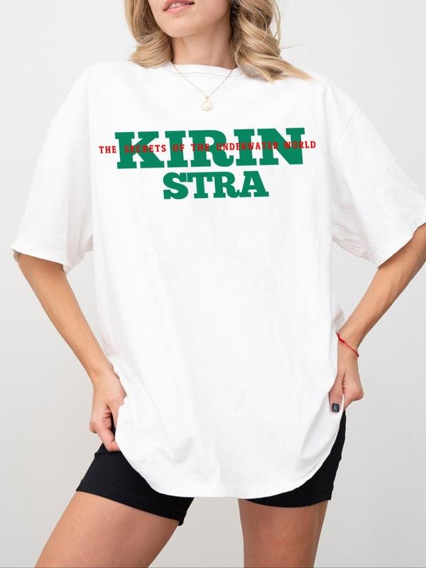 Women's Letter & Figure Print Drop Shoulder Tee, Casual Half Sleeve Round Neck T-Shirt for Daily Wear, Ladies Clothes for...