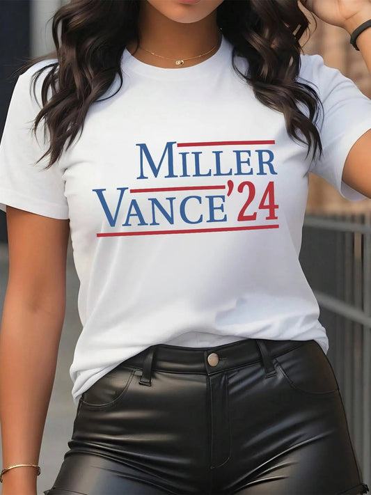 Women's Letter & Figure Print Round Neck Tee, Casual Short Sleeve Crew Neck T-shirt for Summer, Fashion Women's Top for Daily Wear
