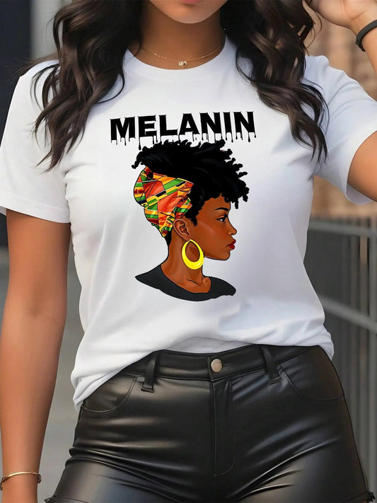 Women's Letter & Figure Print Round Neck Tee, Trendy Casual Crew Neck Short Sleeve T-shirt for Daily Wear, Ladies Summer Outfit