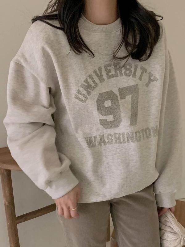 Women's Letter & Number Print Crew Neck Sweatshirt, Casual Long Sleeve Pullover for Fall & Winter, Women's Clothes for...