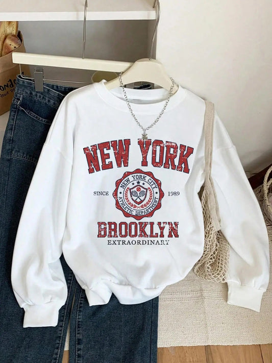 Women's Letter Graphic Drop Shoulder Sweatshirt, Casual Long Sleeve Round Neck Pullover for Fall & Winter, Women's Clothes for Daily Wear